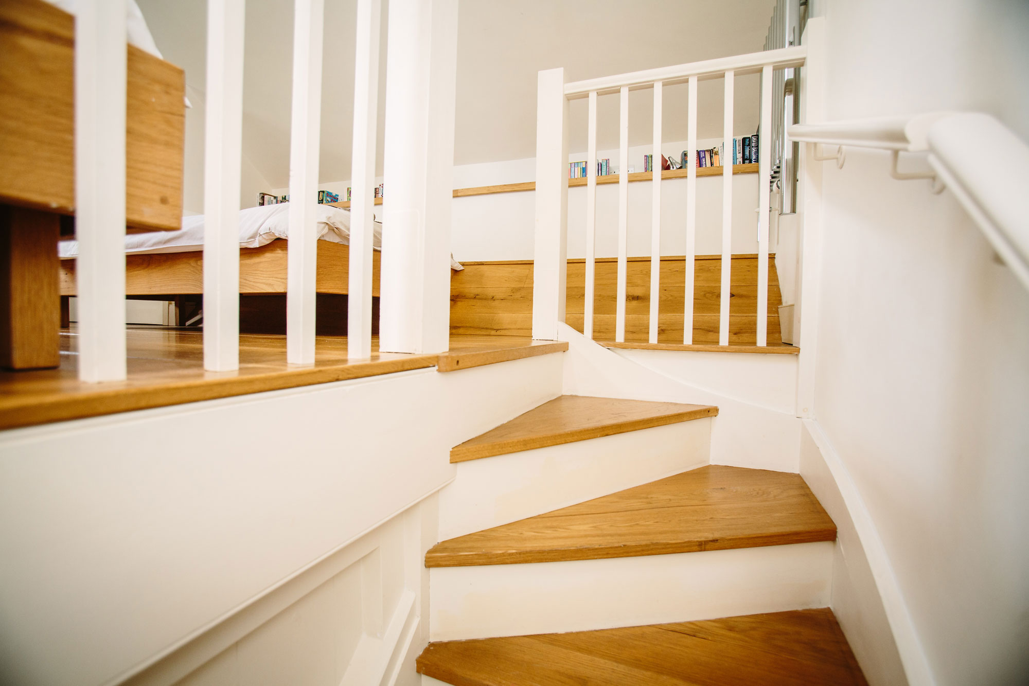 Our staircases are handcrafted from oak (this is bedroom 3)